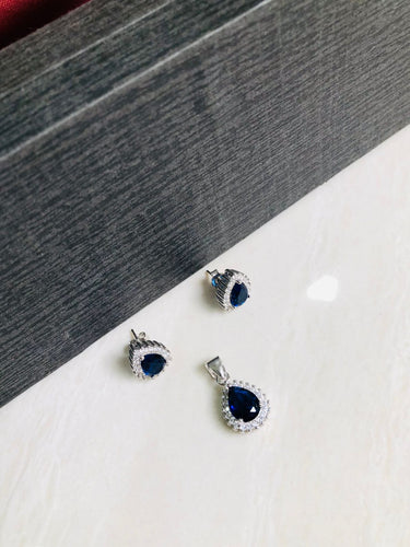 925 Silver Blue Drop Pendant Set